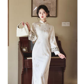 GX时尚改良新中式长款倒大长袖旗袍2025秋冬新款宽松版日常可穿旗袍