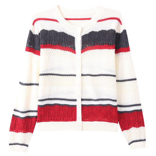 CC27-25113款针织衫条纹镂空减龄拼接开衫外搭高级感配裙子早秋新 商品图4