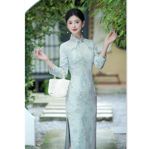 GX2025秋季新款中国风麂皮绒长款复古旗袍女装少女改良修身中式旗袍 商品图0