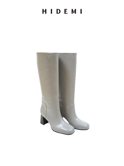 HIDEMI 进口意大利头层牛皮方圆头粗5cm中跟靴骑士靴高筒长靴 商品图14