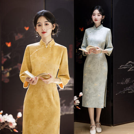 GX老上海复古中国风长款麂皮绒短袖旗袍2025初秋新款年轻女士旗袍裙 商品图0