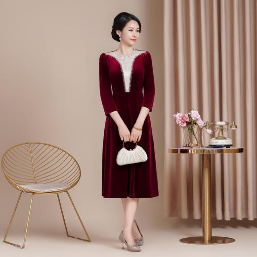 HYX新款高级感女丝绒旗袍连衣裙婚礼国潮婚宴装气质大摆 商品图1