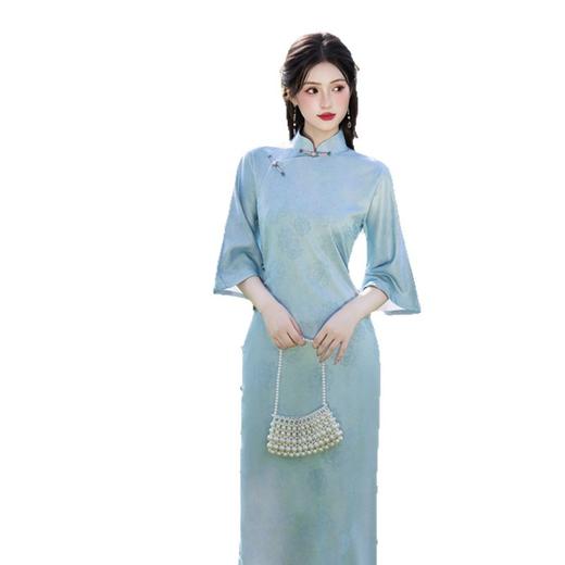 GX仿醋酸提花长款倒大袖古法旗袍2025秋新款复古国风全开襟中式旗袍 商品图4