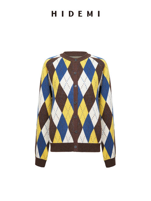 HIDEMI 进口美利奴羊毛原创复古手绘图案长袖针织中厚款开衫毛衣女 商品图7