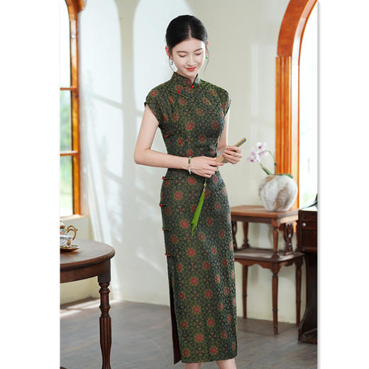 GX时尚改良新中式涤棉提花长款连袖旗袍2025初秋款日常可穿年轻旗袍 商品图0