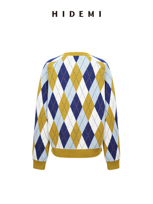 HIDEMI 进口美利奴羊毛原创复古手绘图案长袖针织中厚款开衫毛衣女 商品图6