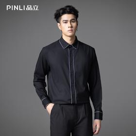 PINLI品立春季新款男士商务休闲长袖衬衫明线简约百搭衬衣潮GD253113064