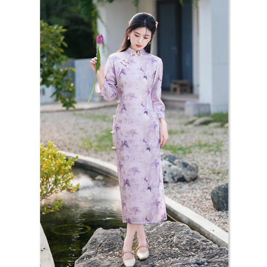 GX紫色秋季新款旗袍2025复古国风改良新中式小个子日常修身绝美旗袍 商品图0