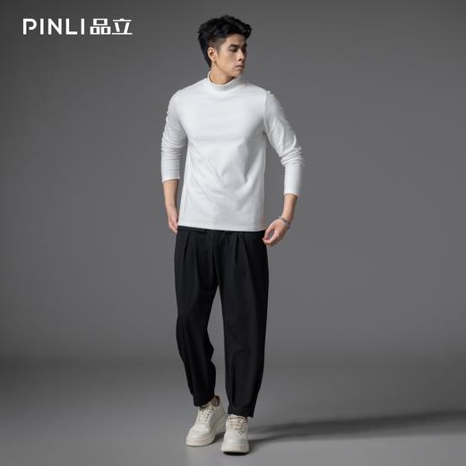 PINLI品立2025秋季新款半高领修身长袖T恤男士纯色休闲打底上衣潮GD253111084 商品图2