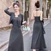 IUHQA8111高级感套装女2025秋新款韩系一整套穿搭气质针织吊带连衣裙两件套 商品缩略图3