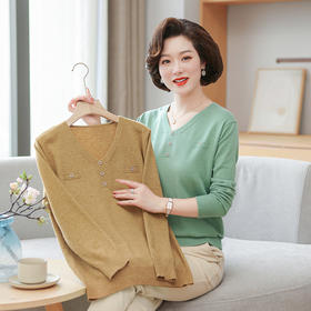 LY1232中年女装V领毛衣薄妈妈装春装套头针织衫中老年人打底衫宽松休闲