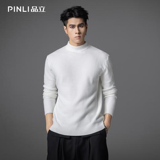 PINLI品立2025秋季新款半高领修身格纹毛衣男休闲百搭打底针织衫GD253110076 商品图0