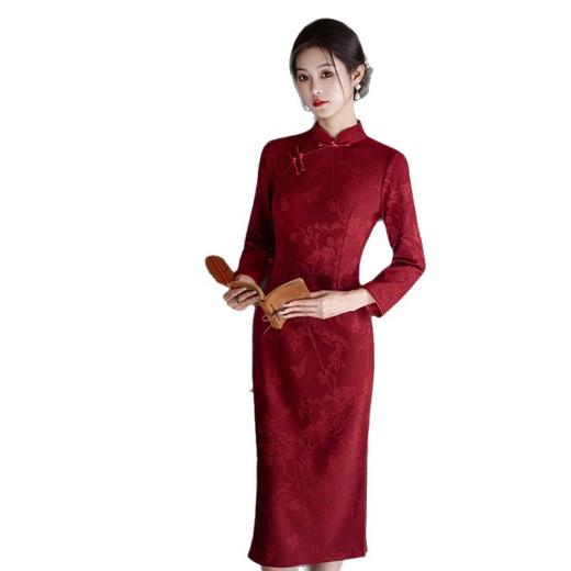 GX旗袍2025秋新款改良复古敬酒服新娘长袖红色订婚新中式结婚连衣裙 商品图4