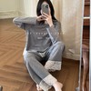【莱赛尔蕾丝圆领磨毛睡衣】套装秋冬新款莱赛尔宽松柔软家居服二件套女 商品缩略图1