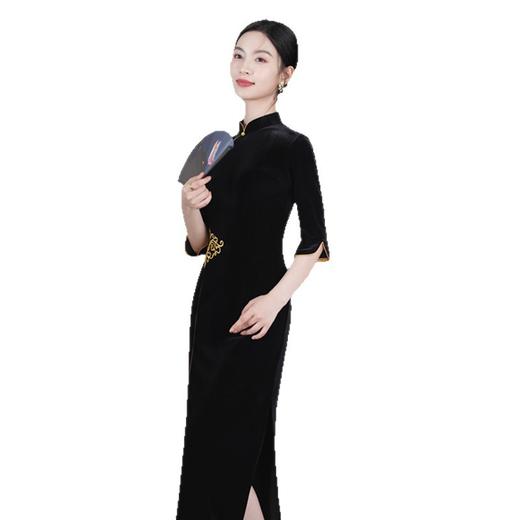 GX早秋新款中国风金丝绒绣花长款复古旗袍2025改良时尚高级感旗袍裙 商品图4