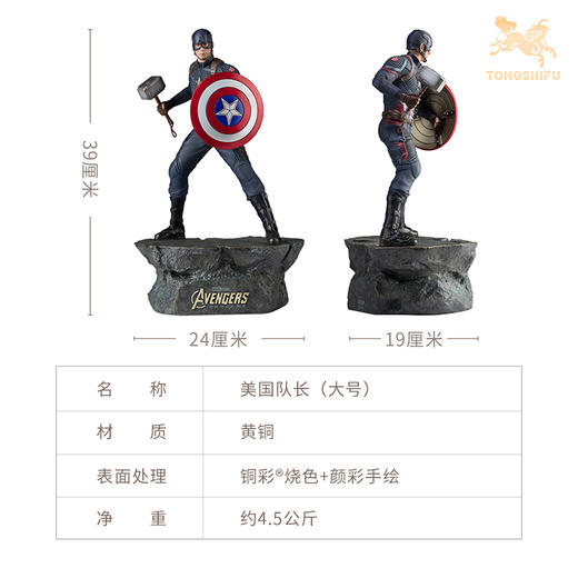 铜师傅《美国队长》漫威系列限量手办 复仇者联盟桌面铜摆件 商品图7