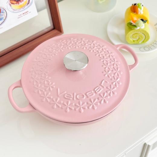 【清仓捡漏！】温仑山Velosan 太阳花系列珐琅锅 22CM 粉色/紫色 进口多玛德 (Tomat c)白珐琅瓷釉+灰底釉，储热技术锁住营养；万用“神锅”，全炉灶通用 商品图7