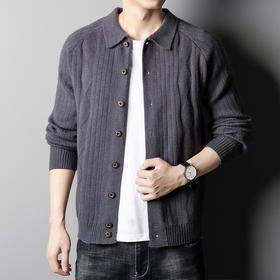 男士春秋季开衫 新款休闲男装翻领百搭针织衫简约潮流毛衣外套