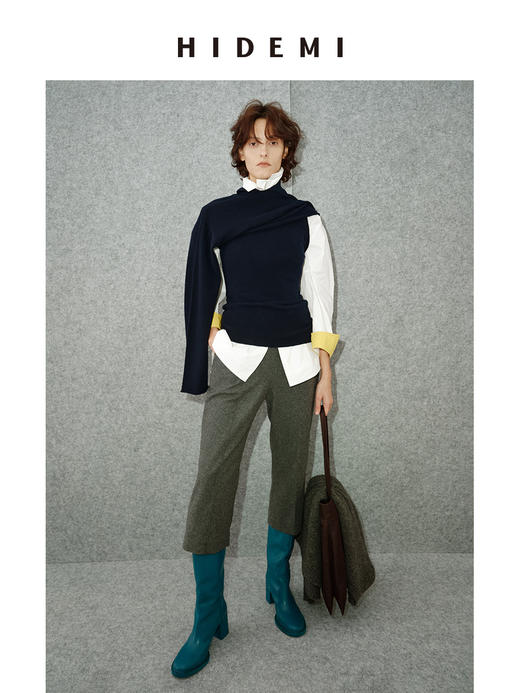 HIDEMI 进口羊毛显瘦喇叭百搭秋新款休闲裤直筒设计感6.5分裤子女 商品图6