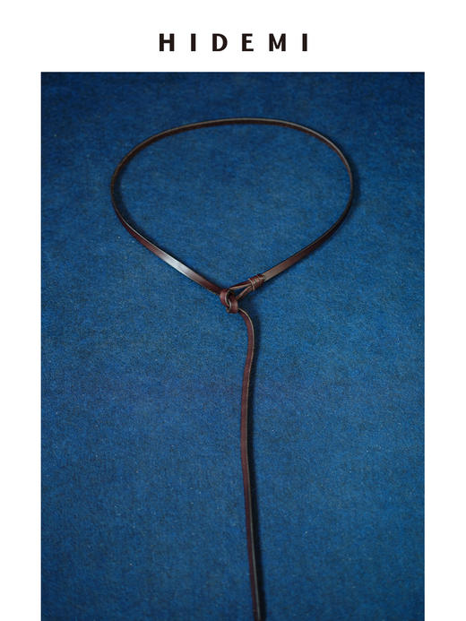 HIDEMI 进口西班牙头层牛皮腰带手工制作复古乌木棕色极细皮带 商品图0