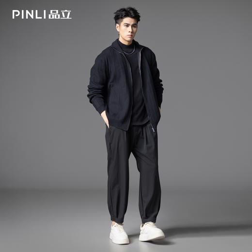 PINLI品立2025秋季新款男士高领条纹提花拉链开衫针织衫毛衣外套GD253110081 商品图2