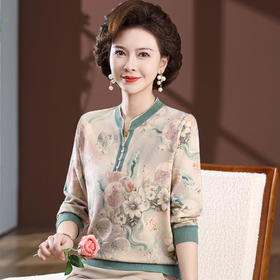 W306-2533—1-70-138春秋2025长袖t恤上衣中年女秋装针织打底小衫洋气质秋衣外穿
