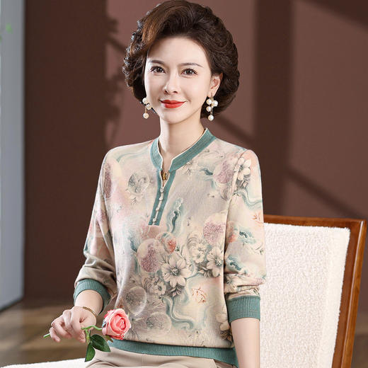 W306-2533—1-70-138春秋2025长袖t恤上衣中年女秋装针织打底小衫洋气质秋衣外穿 商品图0