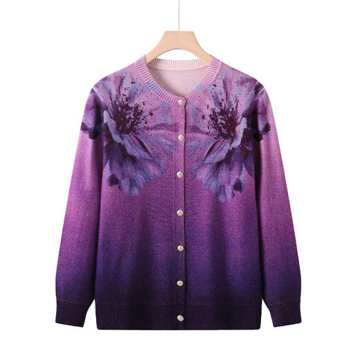 CCps6859装秋装100%羊毛衫外套女新款2025中老年洋气印花短款时尚开衫 商品图4