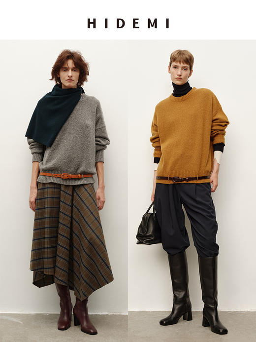 HIDEMI 进口澳洲美利奴圈圈强梭羊毛极简圆领廓形设计感宽松毛衣 商品图0
