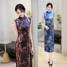 GX复古国风改良新中式长款港风旗袍2025初秋款修身显瘦丝绒无袖旗袍