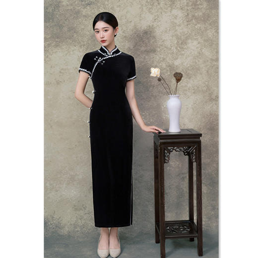 GX老上海复古中国风长款进口丝绒高级感旗袍2025初秋款修身宴会旗袍 商品图3