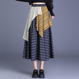 2025秋季新款时髦撞色百褶大摆裙格纹松紧腰MYX2678