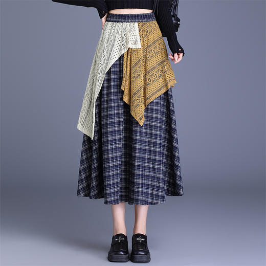 2025秋季新款时髦撞色百褶大摆裙格纹松紧腰MYX2678 商品图0