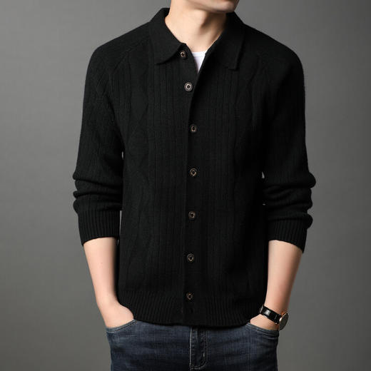 男士春秋季开衫 新款休闲男装翻领百搭针织衫简约潮流毛衣外套 商品图3