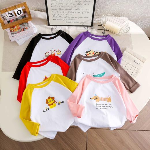 2025秋冬韩版儿童纯棉卡通撞色长袖T恤男女宝宝拼色插肩袖打底衫 商品图14