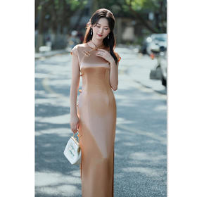 GX老上海复古中国风长款流光缎单层旗袍2025初秋款素雅中式修身旗袍