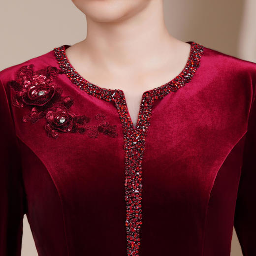 HYX秋装新款高级感丝绒旗袍连衣裙婚礼国潮婚宴装气质大摆 商品图3