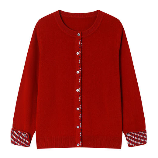 fgtt2567262025秋冬新款圆领针织开衫女宽松显瘦气质百搭拼色上衣妈妈羊毛衫 商品图4