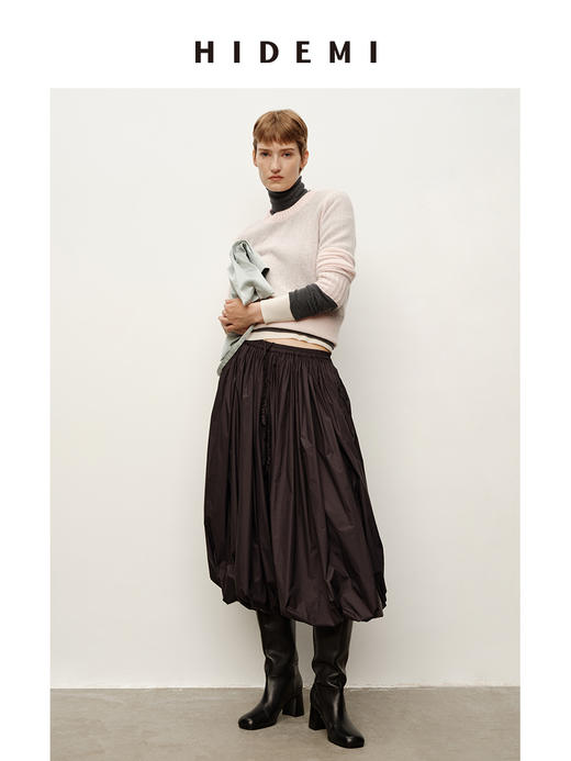 HIDEMI 进口stoll26支精纺纱织山羊绒圆领长袖极简针织毛衣 商品图5