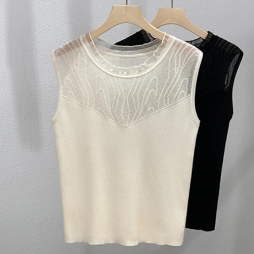 X5Q2605-CS针织背心女2025新款女装精致荷叶领拼接打底衫无袖内搭显瘦上衣 商品图2