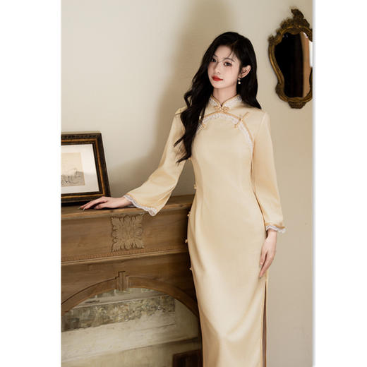 GX针织提花倒大袖旗袍裙2025秋冬新款年轻款时尚优雅改良新中式旗袍 商品图3