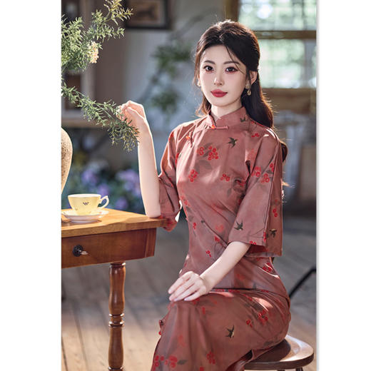 GX古法全开襟长款倒大袖旗袍2025早秋新款复古中国风传统中式旗袍裙 商品图2