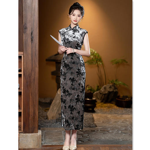 GX无袖国风中式长款改良旗袍2025初秋新款女复古修身老上海港风旗袍 商品图2