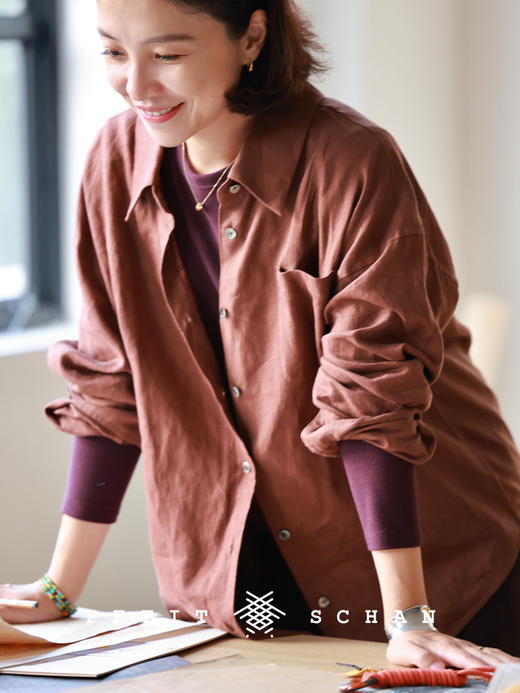 PETIT SCHAN小闪 CLO#355 just right 刚刚好 经典款纯亚麻基础长袖衬衫四季外穿内搭纯色衬衣多色可选 商品图5