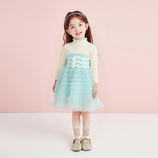 笛莎Deesha 童装女童连衣裙2025冬新款女童层叠蛋糕毛织拼接网纱公主裙 商品图2