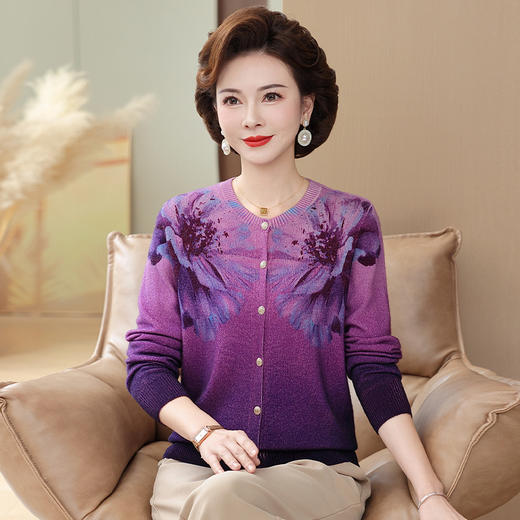 CCps6859装秋装100%羊毛衫外套女新款2025中老年洋气印花短款时尚开衫 商品图0