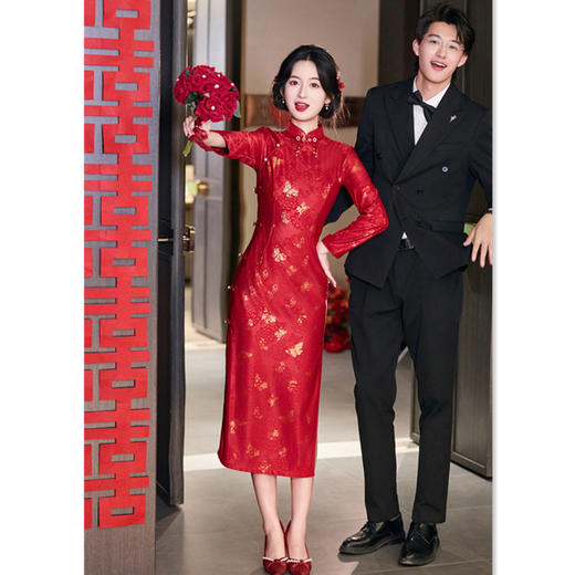 GX七分袖改良旗袍2025新款年轻款少女秋冬款日常婚宴订婚回娘家旗袍 商品图1