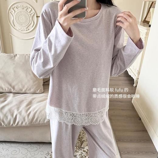 【莱赛尔蕾丝圆领磨毛睡衣】套装秋冬新款莱赛尔宽松柔软家居服二件套女 商品图2