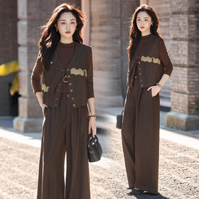 时尚马甲阔腿裤套装女春秋2025新款爆款高级感气质减龄穿搭三件套