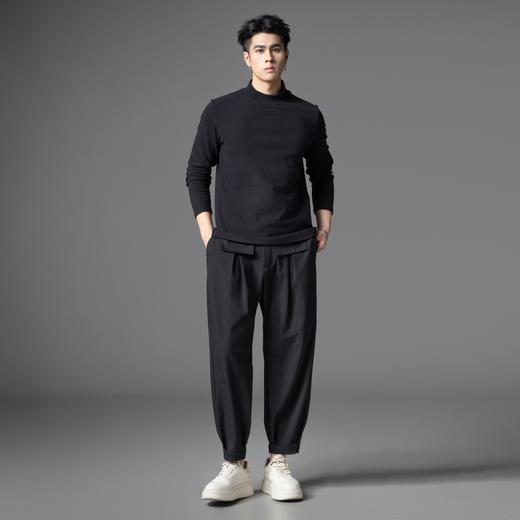 PINLI品立2025秋季新款半高领修身长袖T恤男士纯色休闲打底上衣潮GD253111084 商品图1